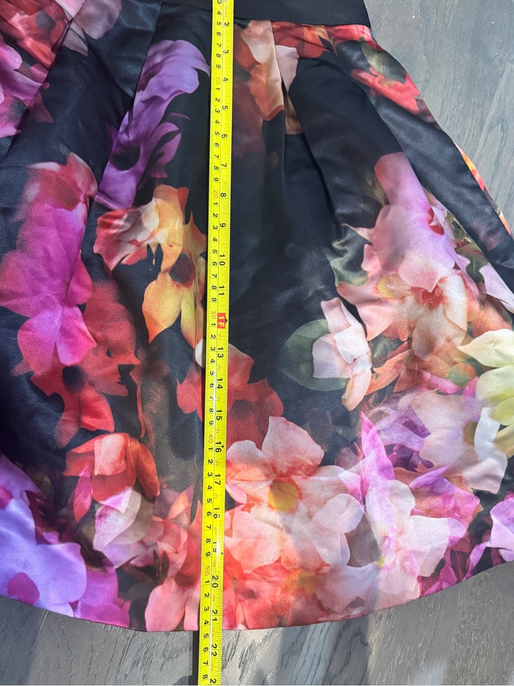 Ted Baker Black Floral Full Skirt with Pink & Red Blooms - Picture 3 of 4